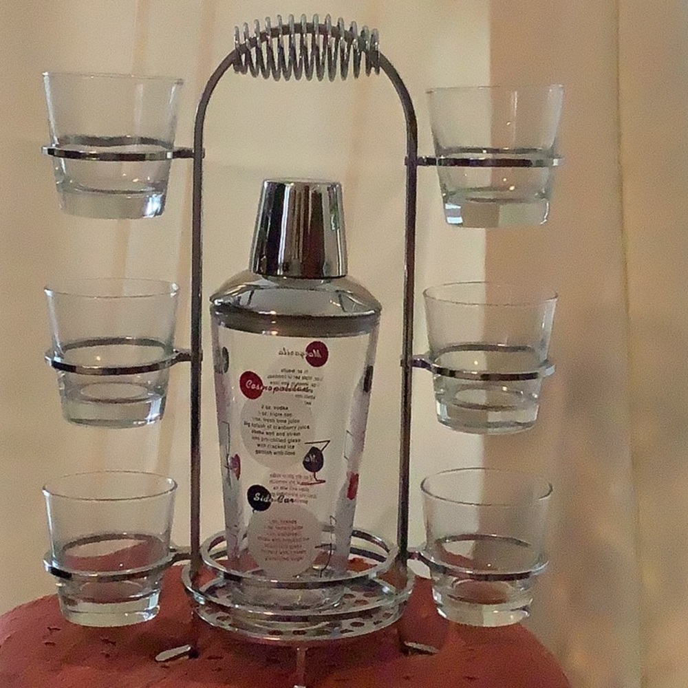 Pottery Barn Vintage cocktail shaker and bar glass set